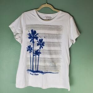 Del Sol Color Change White Crew Neck Palm Tree Short Sleeve Tee Size Large